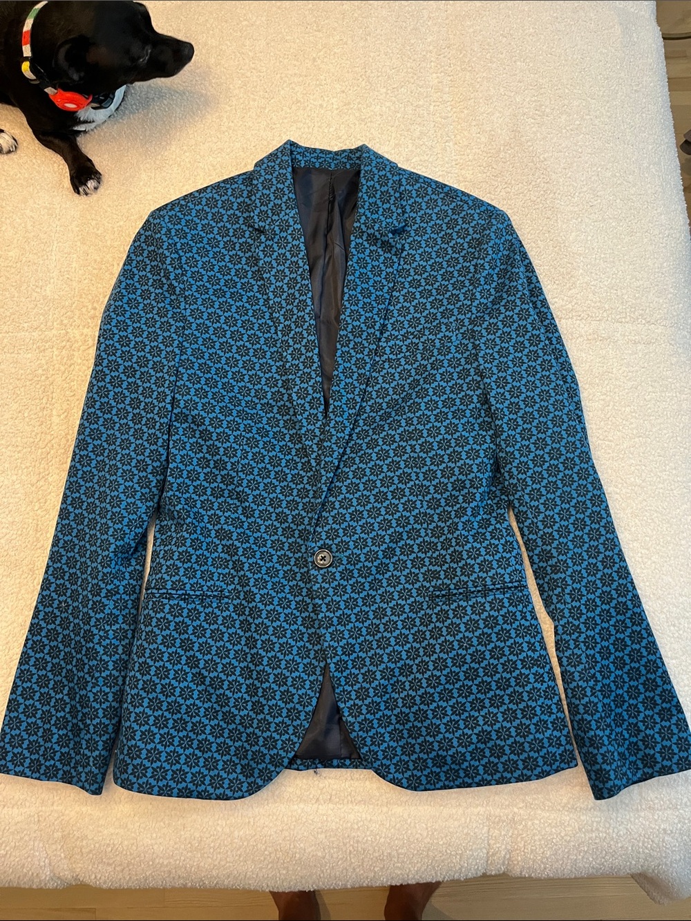 Zara Modern Fit Blue Jacquard Patterned Men's Blazer {Fit 36R or XL in kids}